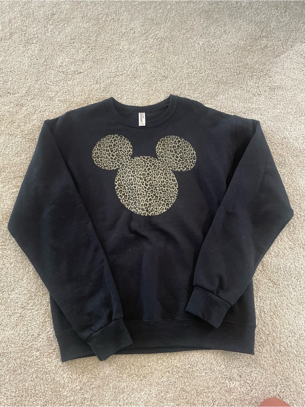 Leopard Mickey Graphic Black Sweatshirt